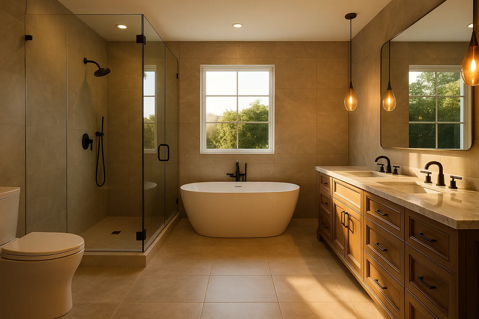 Custom-designed bathroom in Torrance design build home, California