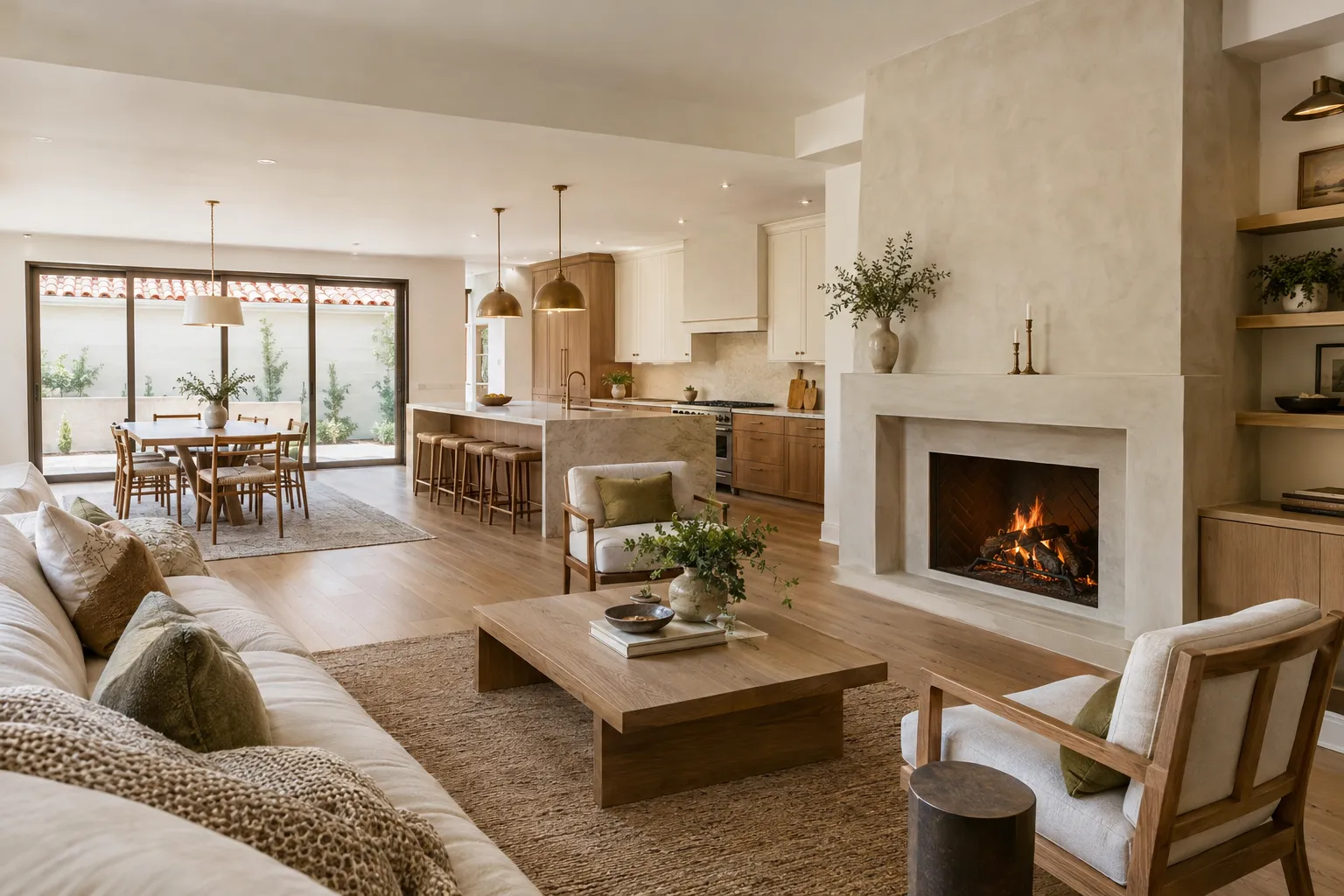 Open-plan kitchen and living room in a full-home remodel in Glendale, California