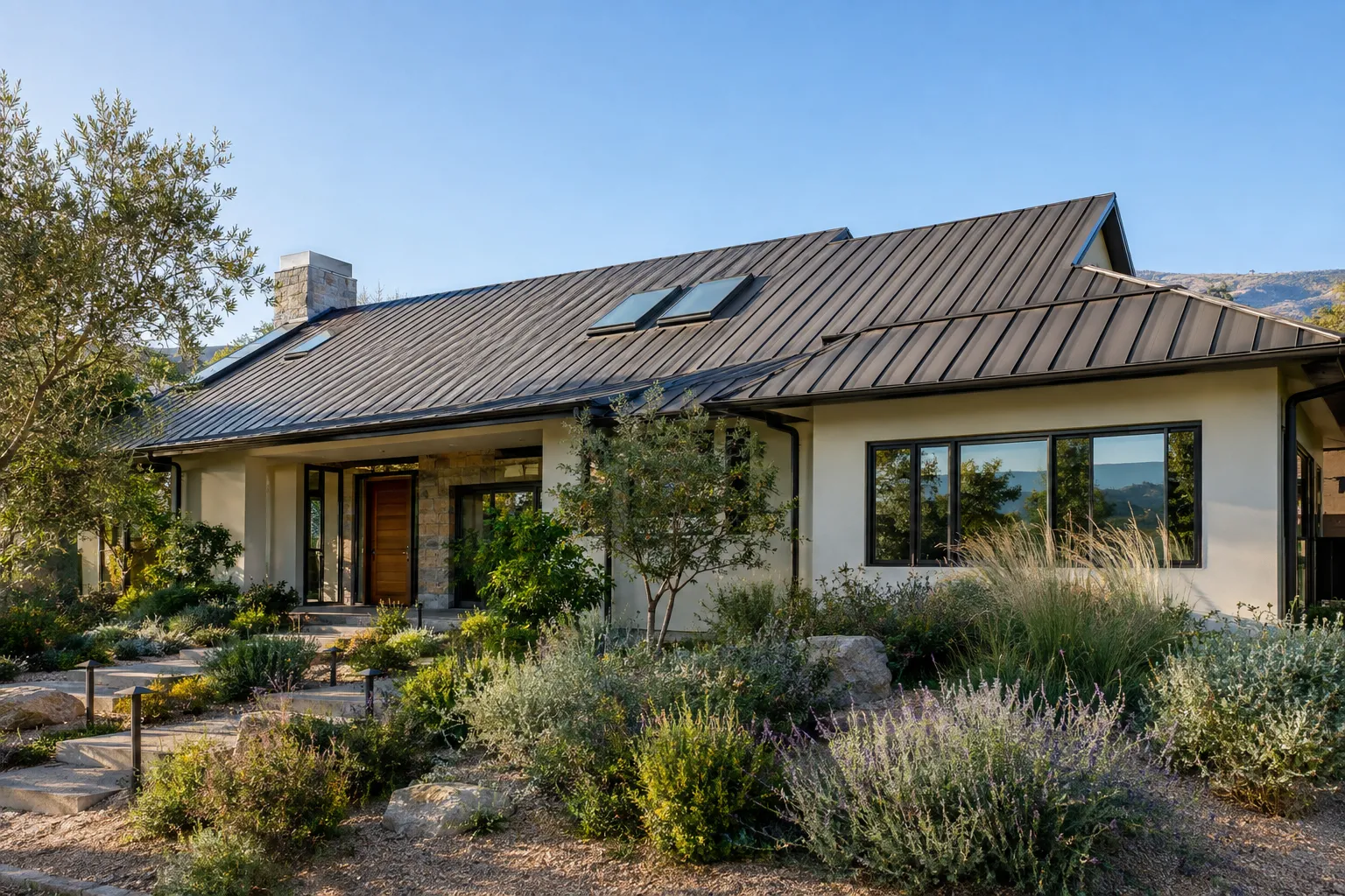 Finished standing-seam metal roof on a Thousand Oaks, California home