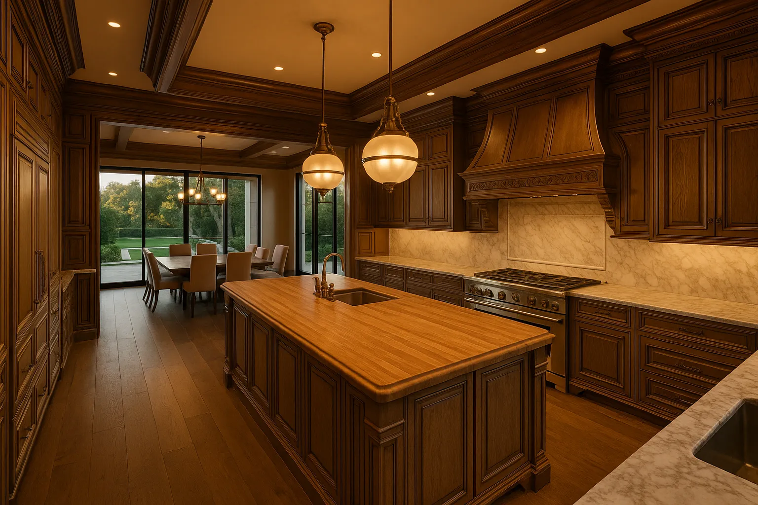Full luxury kitchen remodel in Beverly Hills, California with custom cabinetry and premium appliances.