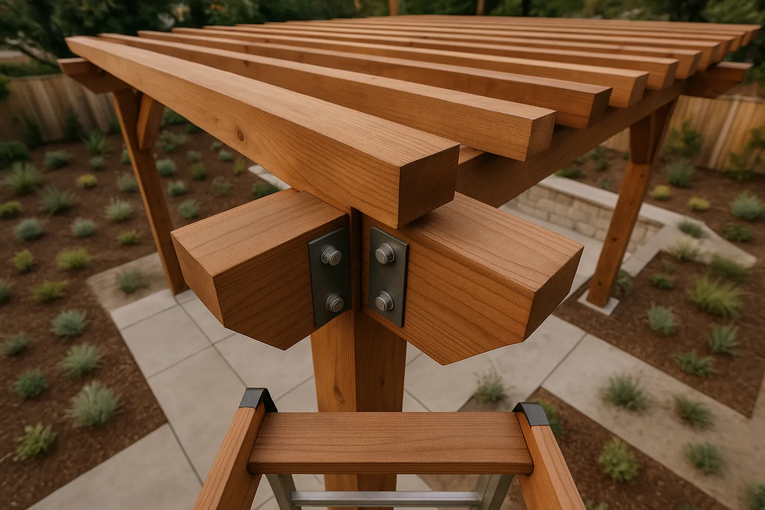 Detailed construction of a pergola with premium materials in Studio City, California