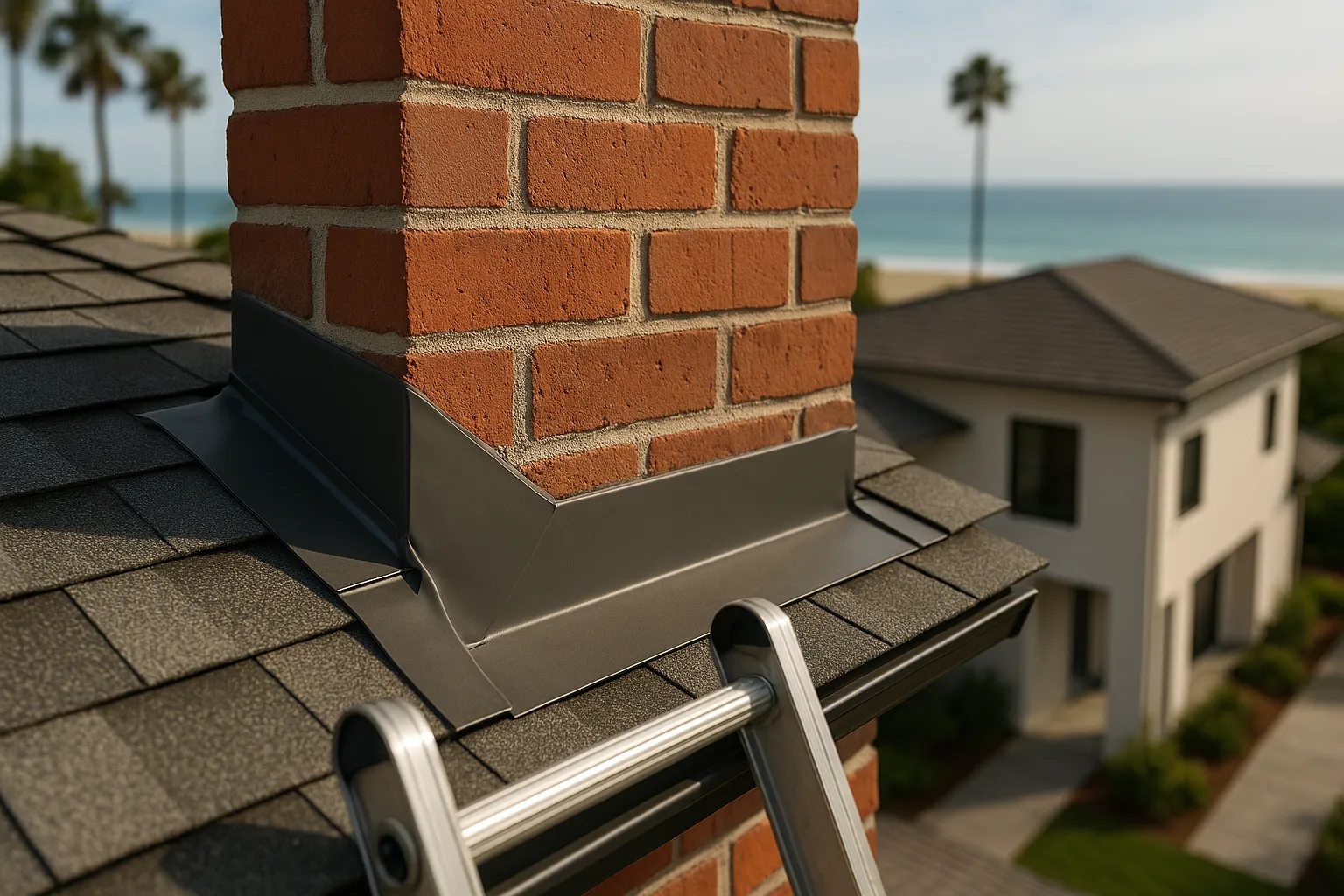 Roofing contractor inspecting a tile roof in Beverly Hills, California