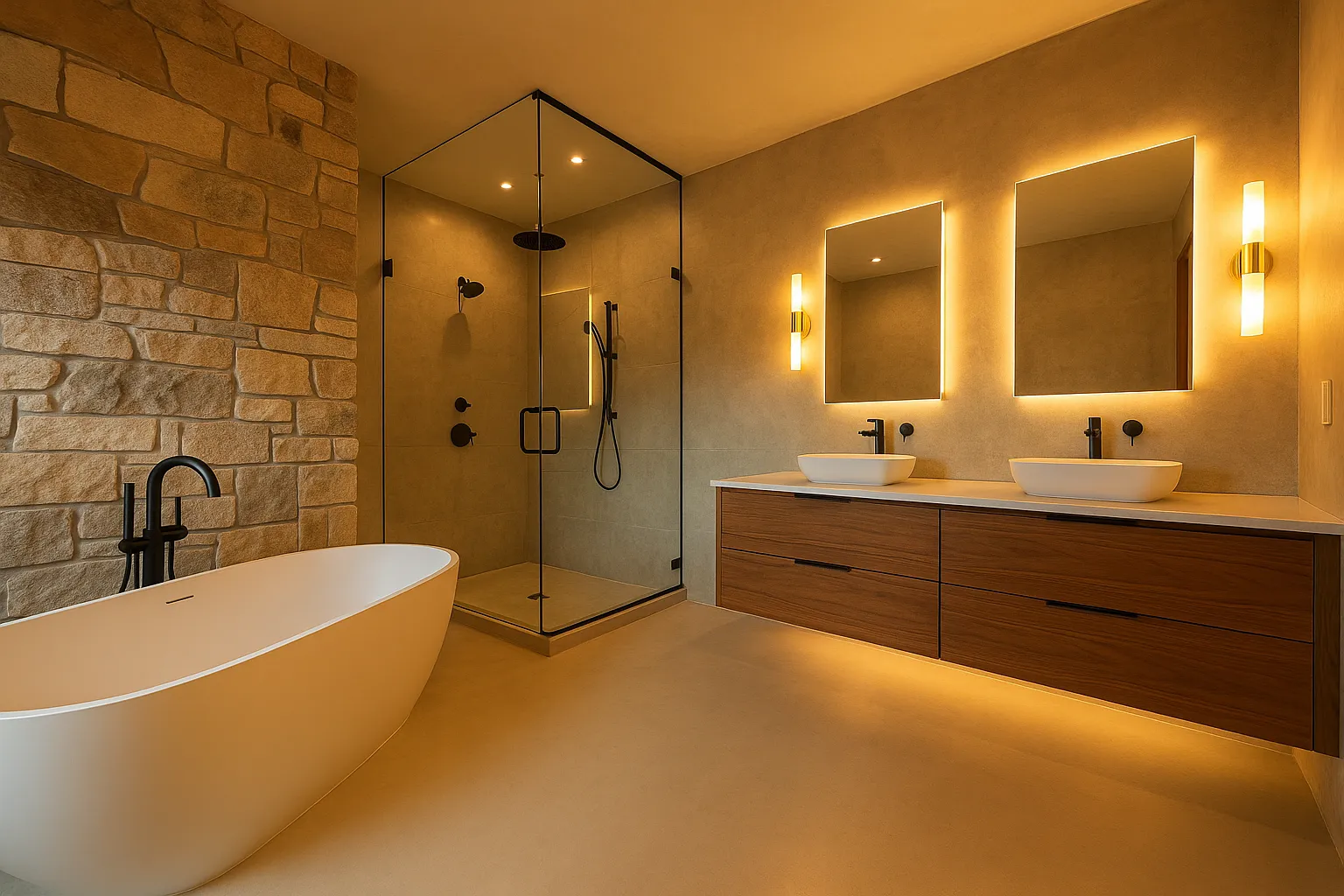 Full gut renovation bathroom with premium finishes in Studio City, California