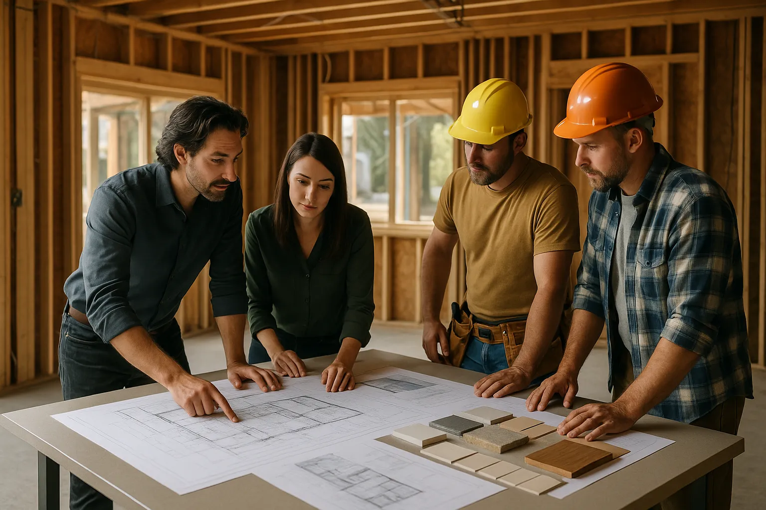 In-progress design build project in Santa Clarita, California, showing teamwork between designers and builders.