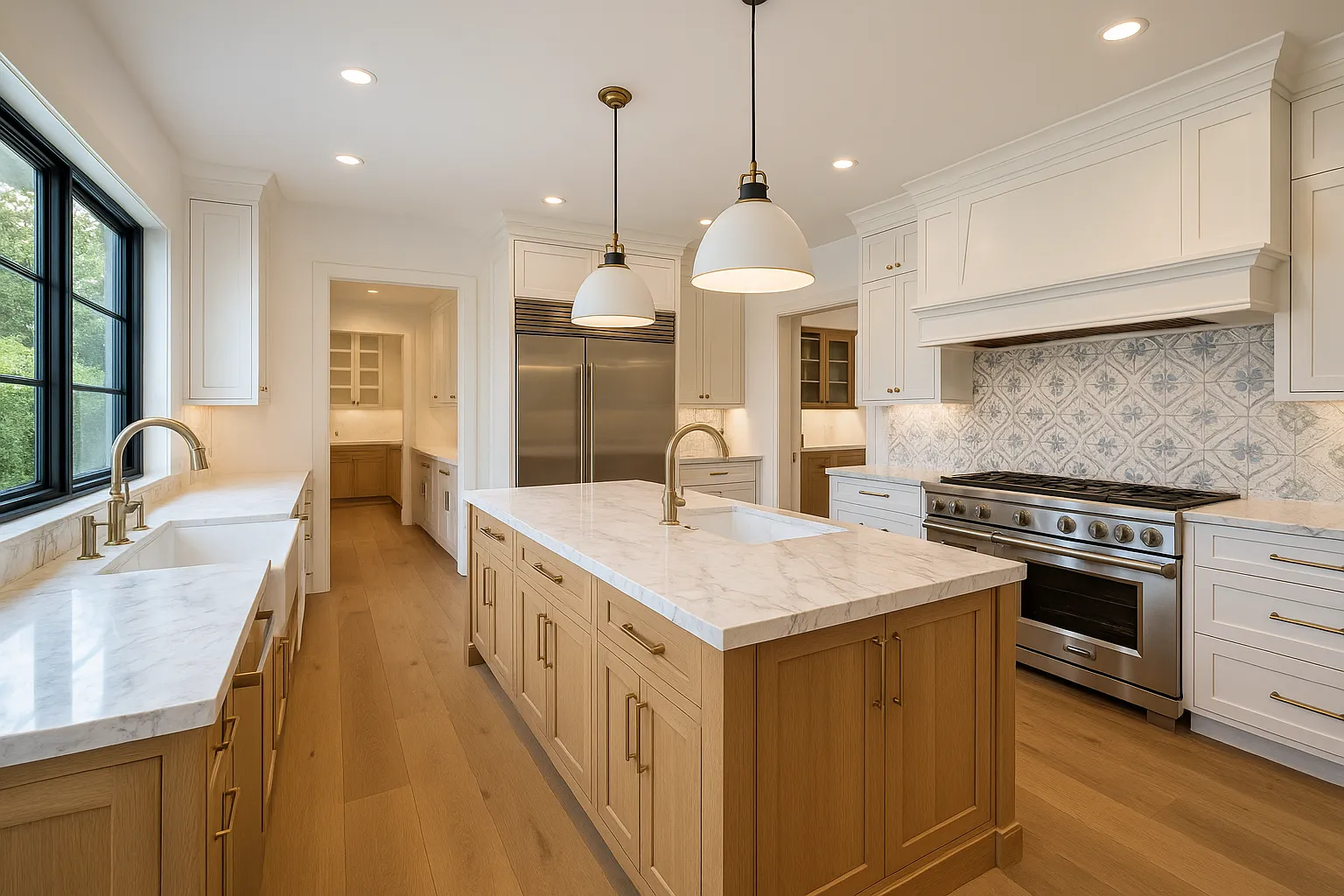 Encino kitchen full gut renovation with Italian marble and butler's pantry, California