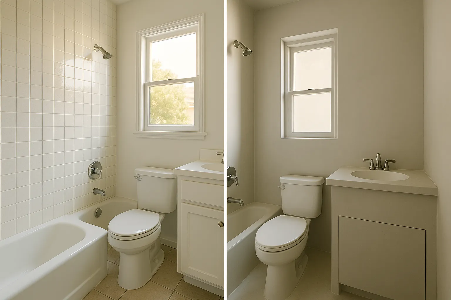 Microcement bathroom remodel transformation in Santa Monica, California