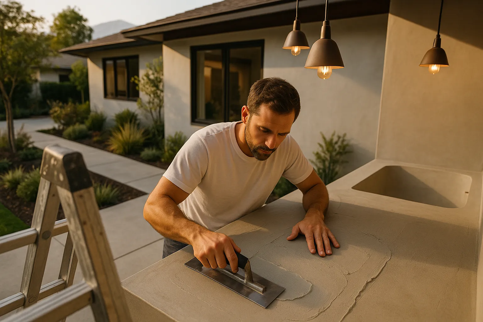Detailed application of microcement in a Pasadena bathroom remodel
