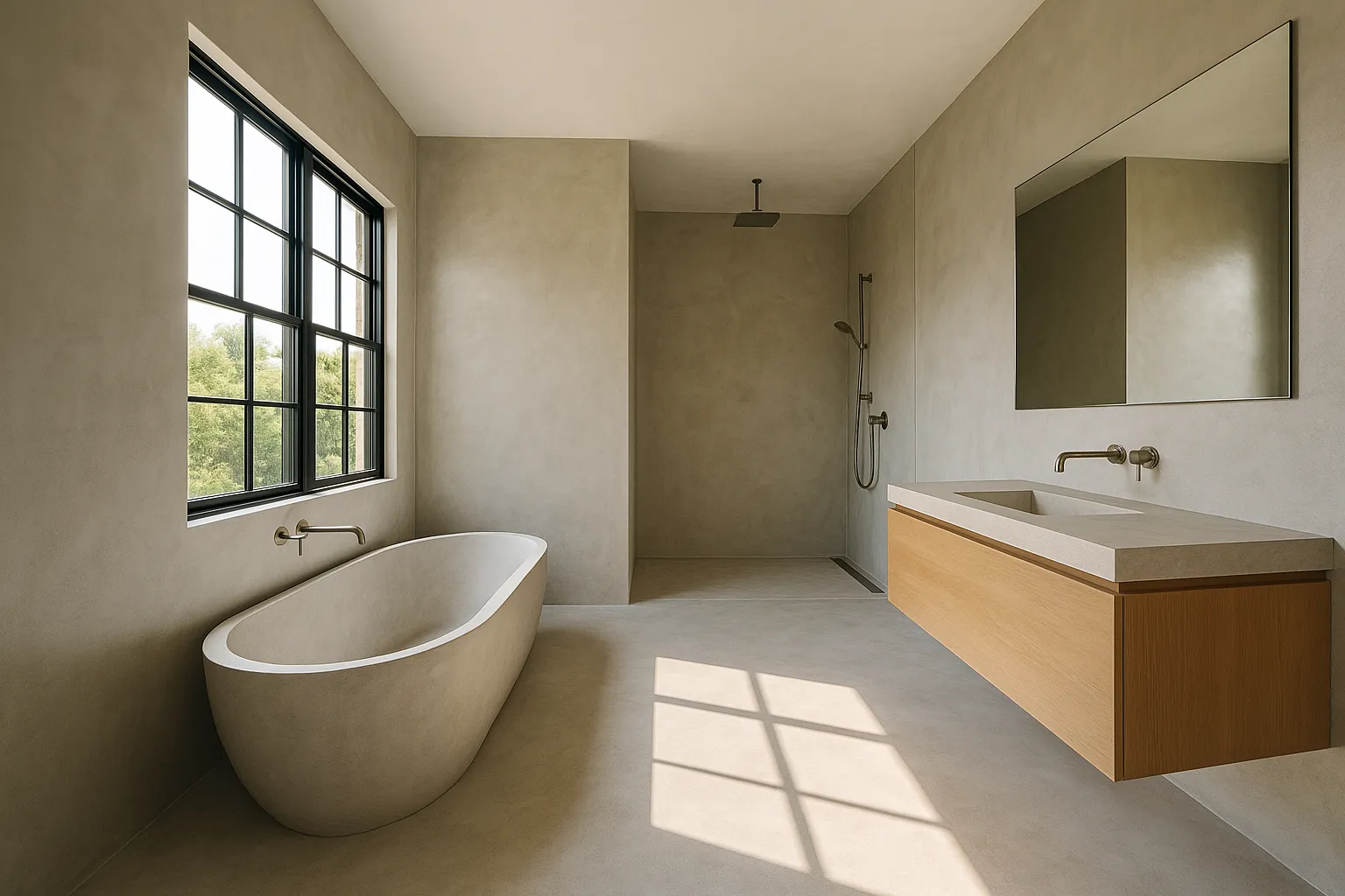 Master bath microcement conversion in a Beverly Hills home, California