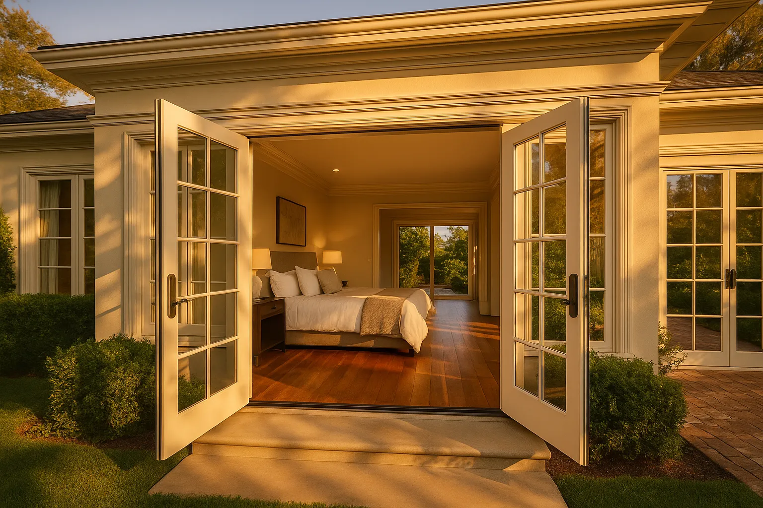 Exterior and interior view of a master suite addition in Beverly Hills, California